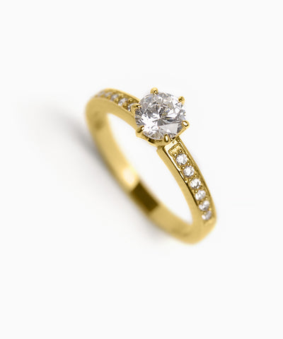 Anel Solitaire em Prata Dourada Eugénio Campos