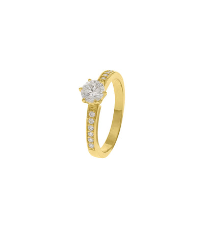 Anel Solitaire em Prata Dourada Eugénio Campos
