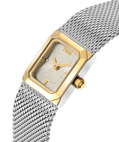 Relógio Tous Mini Mesh Quadrado Dourado Mesh Prateada