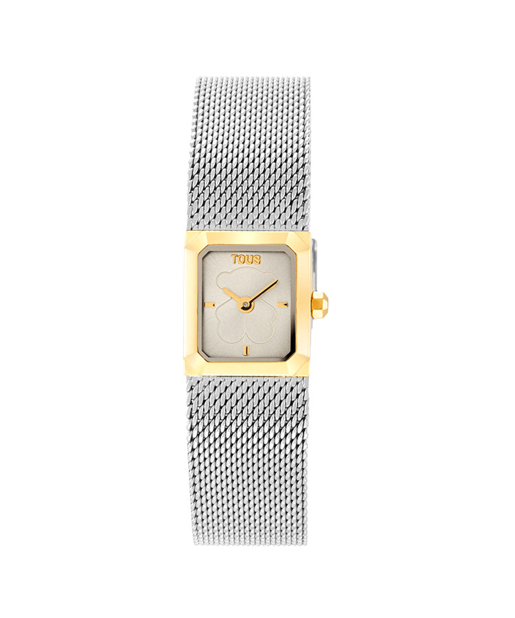Relógio Tous Mini Mesh Quadrado Dourado Mesh Prateada