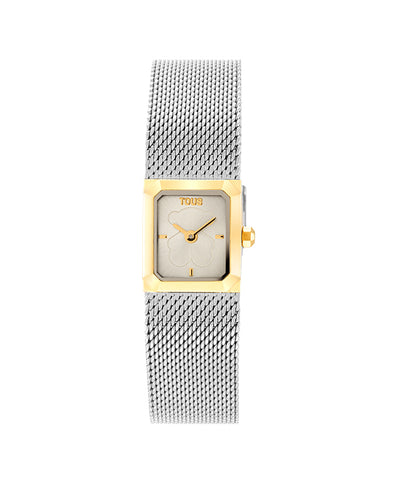 Relógio Tous Mini Mesh Quadrado Dourado Mesh Prateada