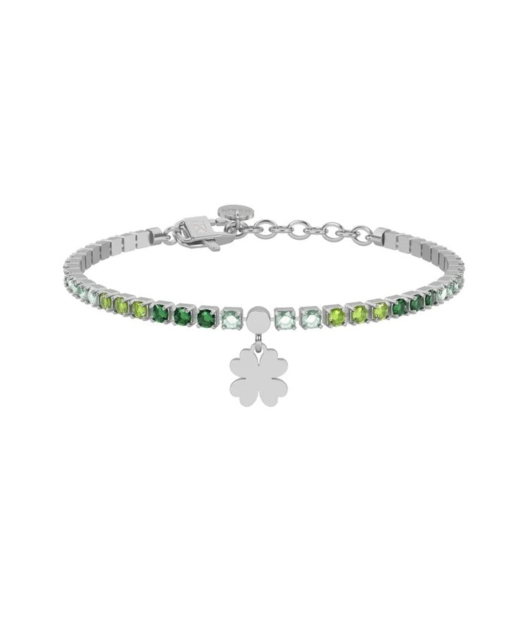 Pulseira tennis verde com trevo-de-4-folhas