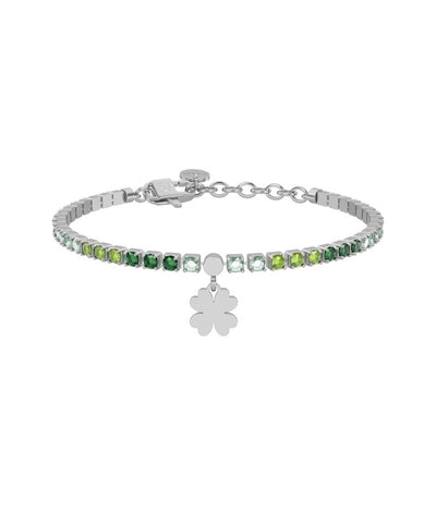 Pulseira tennis verde com trevo-de-4-folhas