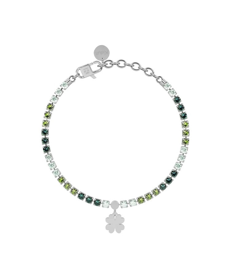 Pulseira tennis verde com trevo-de-4-folhas