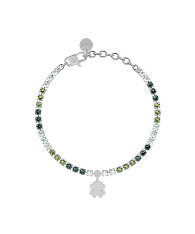 Pulseira tennis verde com trevo-de-4-folhas