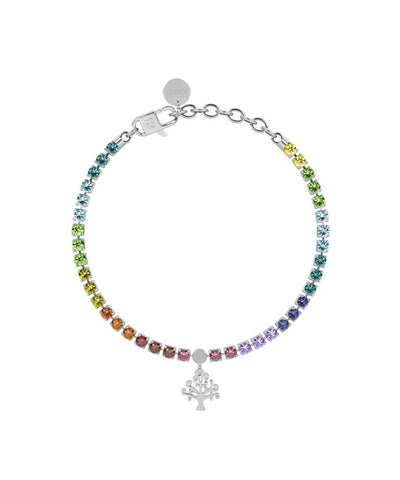 Pulseira tennis multicolorida com árvore-da-vida