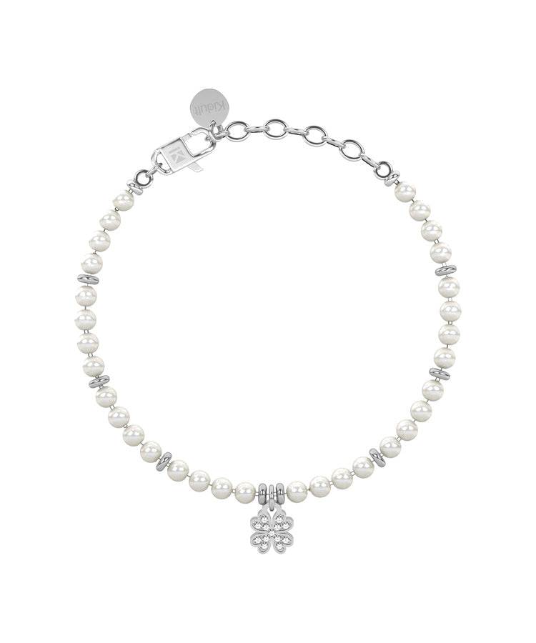Pulseira Kidult com Pérolas e Trevo de Quatro Folhas