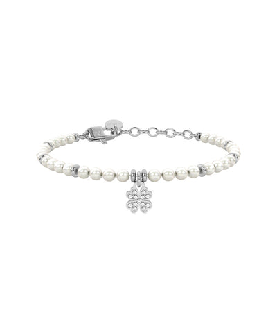 Pulseira Kidult com Pérolas e Trevo de Quatro Folhas