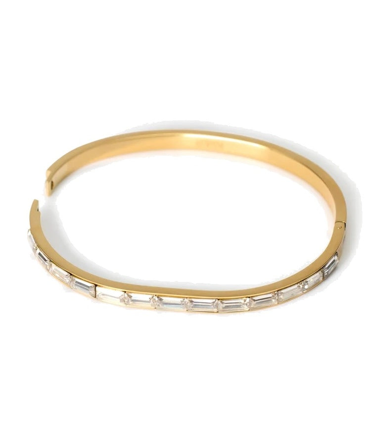 Pulseira rígida em aço dourado e zircónias