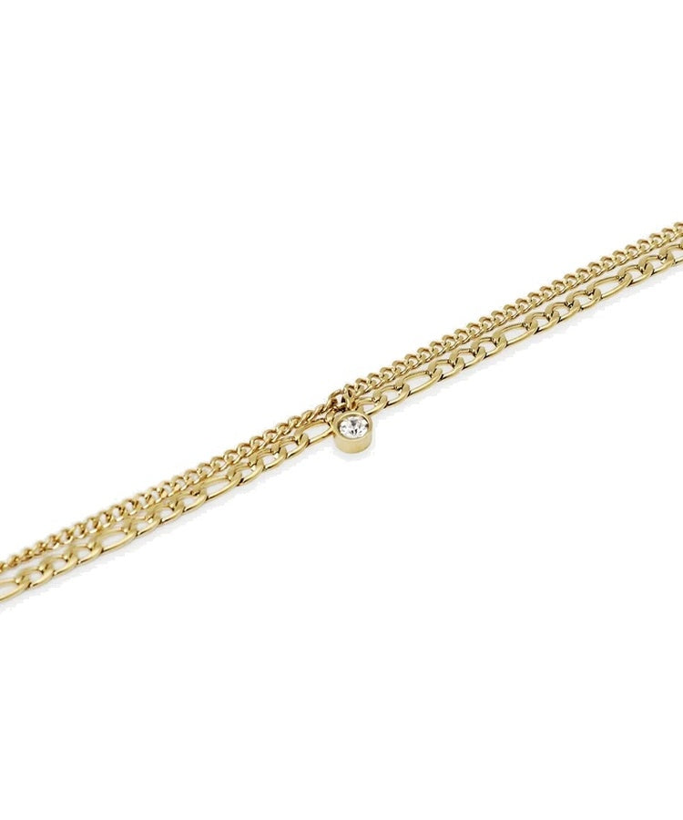 Pulseira dourada com correntes e pingente