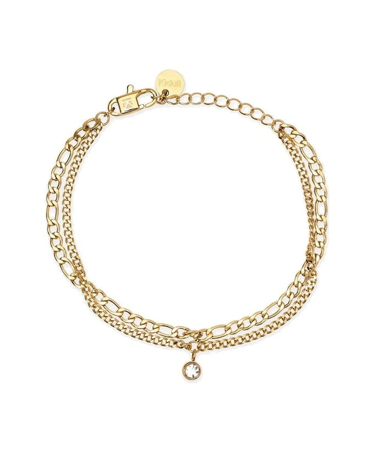 Pulseira dourada com correntes e pingente