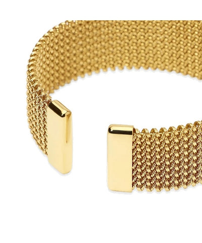 Pulseira cuff dourada com malha mesh