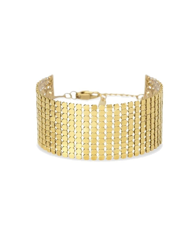 Pulseira de corrente de discos dourada