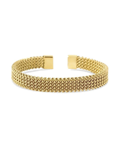 Pulseira cuff dourada com malha mesh