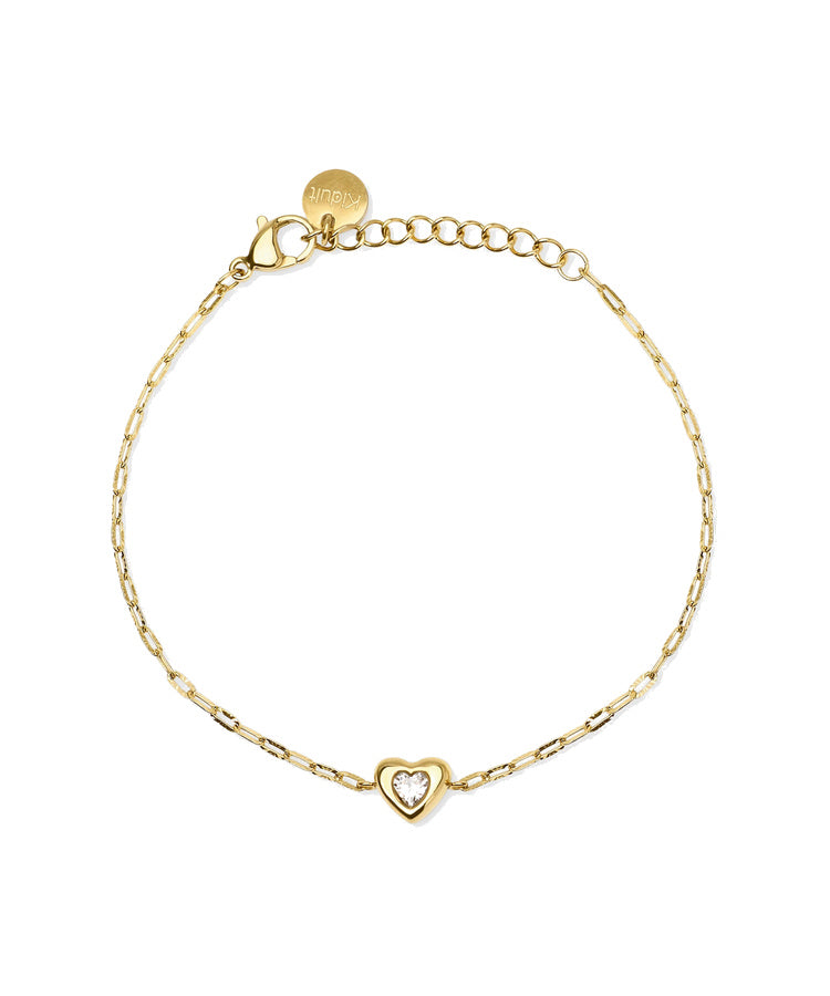 Pulseira Kidult com Corrente Martelada e Coração com Cristal