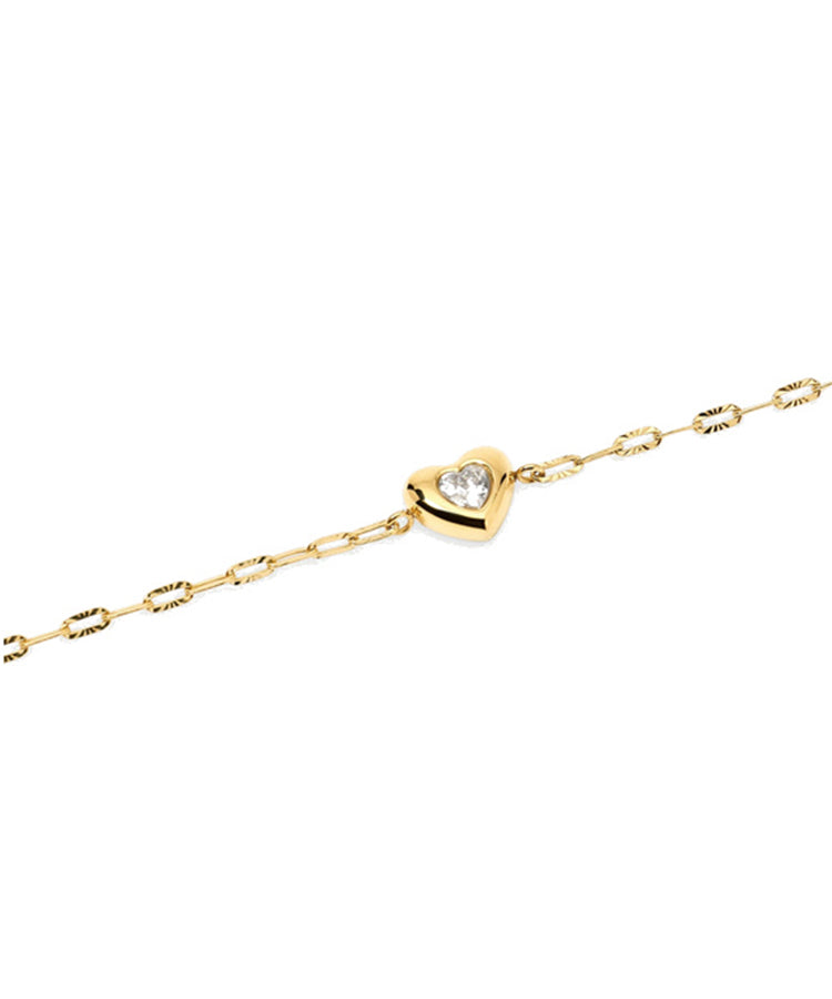 Pulseira Kidult com Corrente Martelada e Coração com Cristal