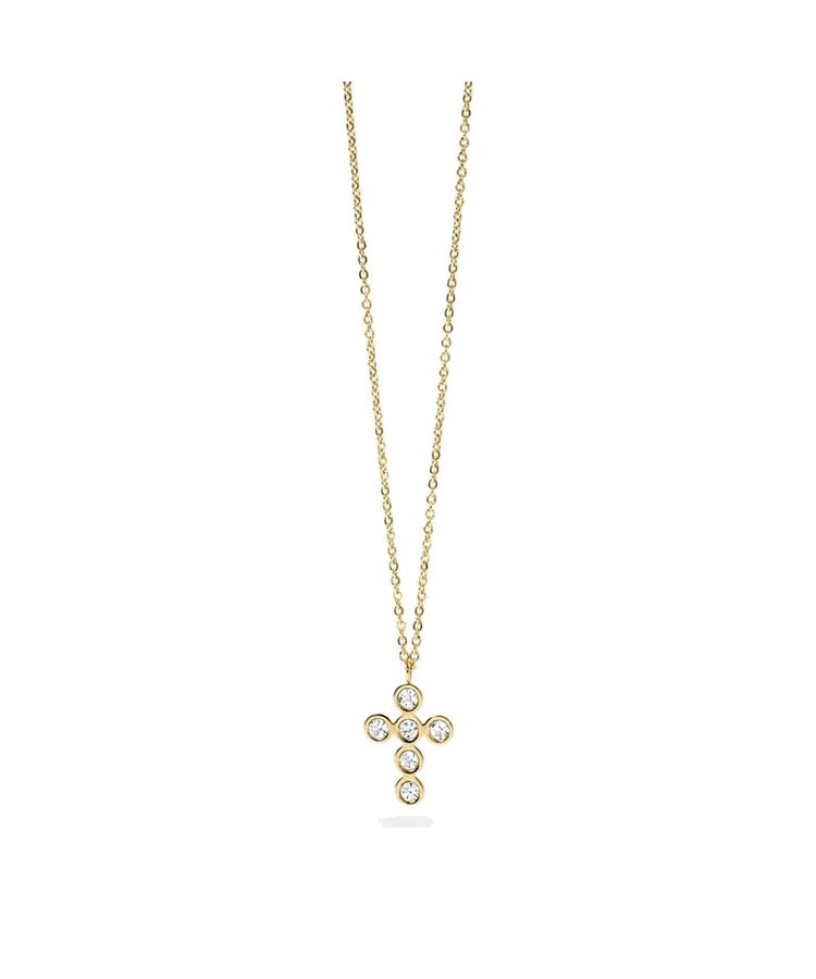 Choker dourado com cruz de cristais