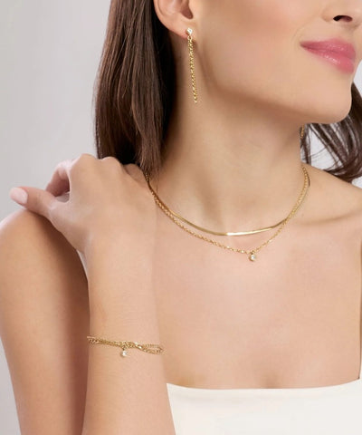 Choker dourado com correntes e cristal Kidult