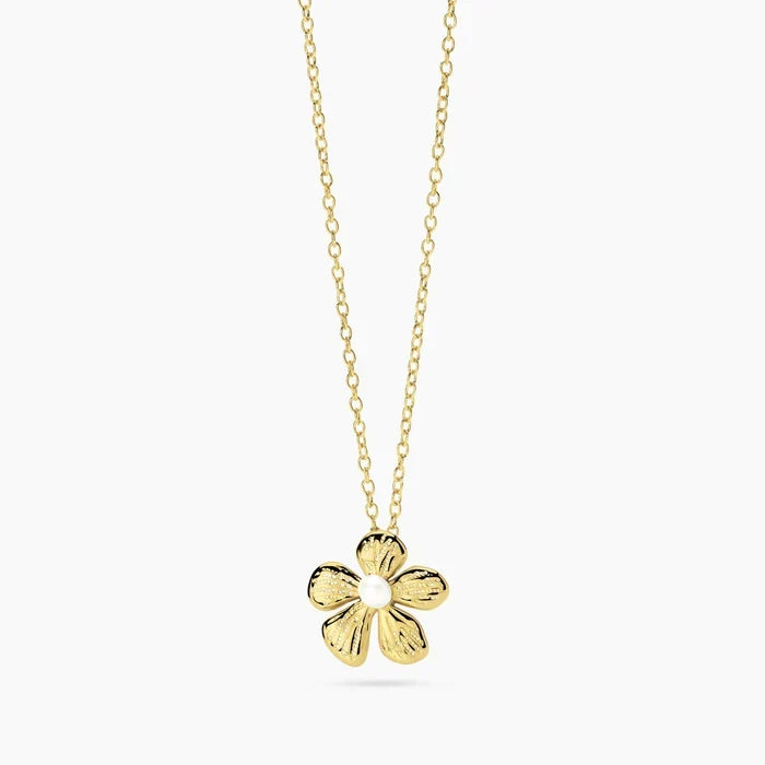 Colar choker com flor em aço dourado martelado