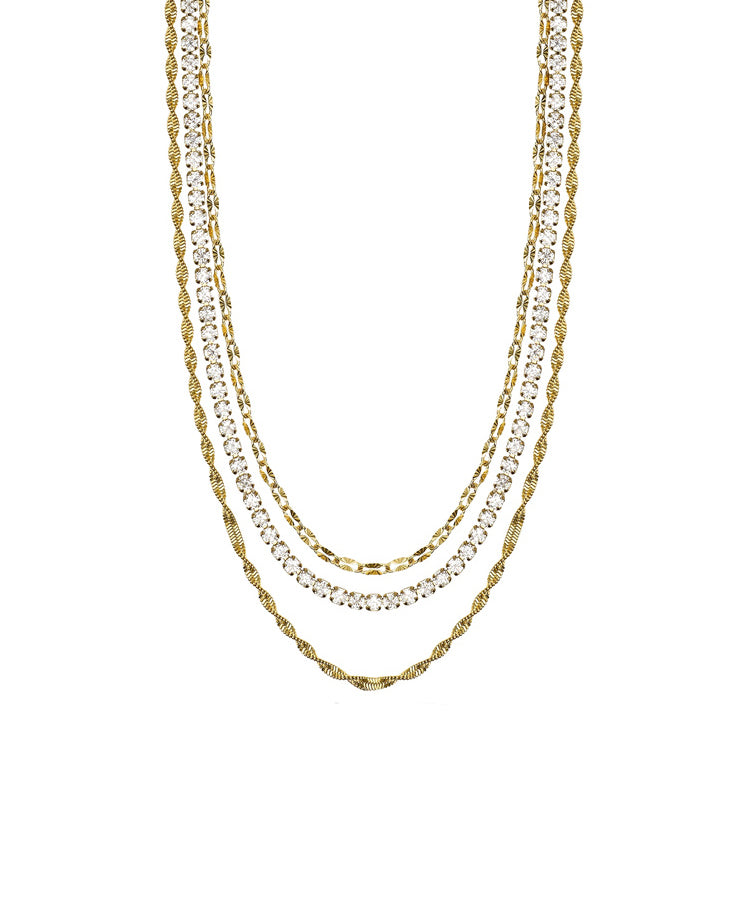Colar Kidult Dourado com Correntes Fancy e Tennis de Cristais