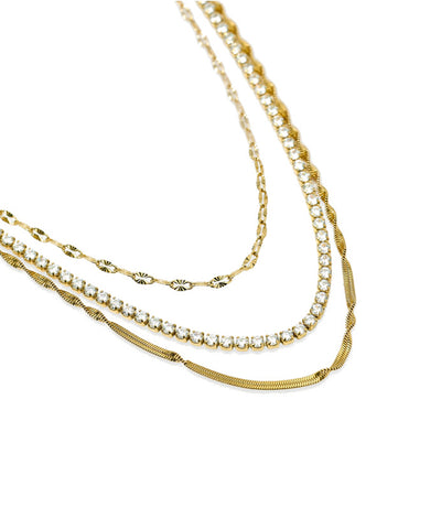 Colar Kidult Dourado com Correntes Fancy e Tennis de Cristais