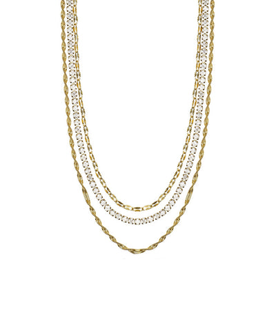 Colar Kidult Dourado com Correntes Fancy e Tennis de Cristais
