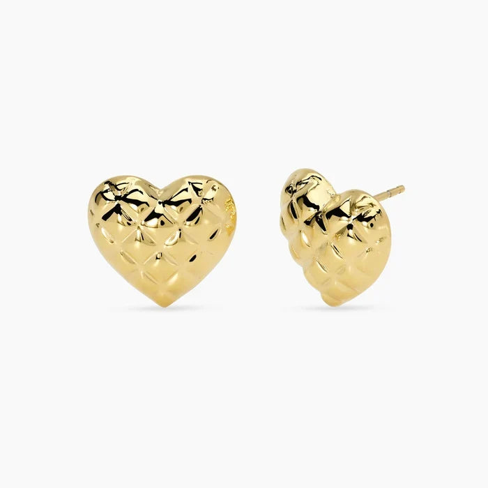 Brincos coração em aço dourado matelassé