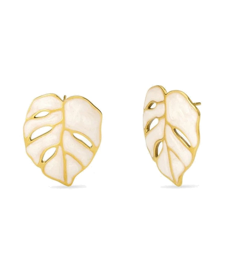 Brincos folha em aço dourado com acabamento esmaltado Kidult