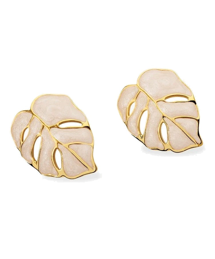 Brincos folha em aço dourado com acabamento esmaltado Kidult