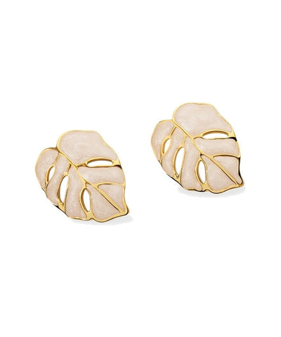 Brincos folha em aço dourado com acabamento esmaltado