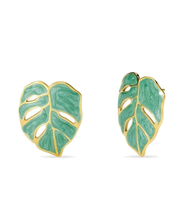 Brincos folha em aço dourado esmaltado Kidult