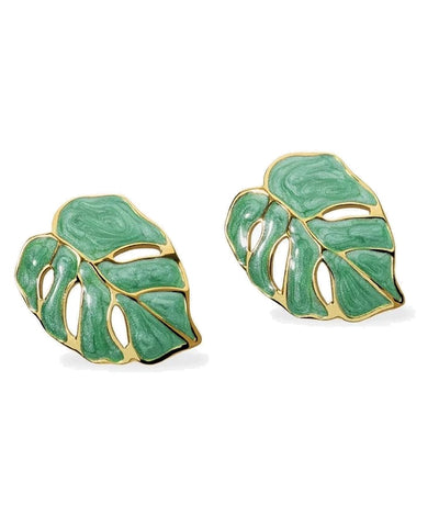 Brincos folha em aço dourado esmaltado Kidult