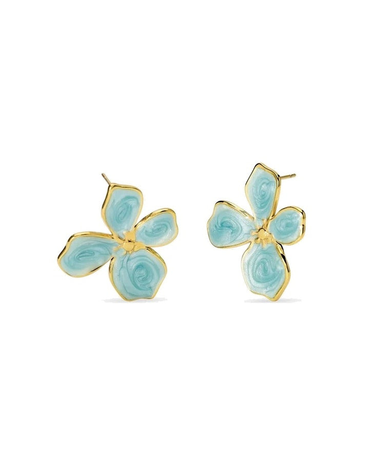 Brincos flor em aço dourado esmaltado