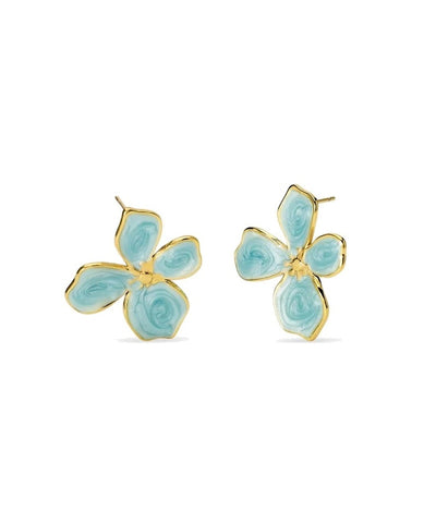 Brincos flor em aço dourado esmaltado