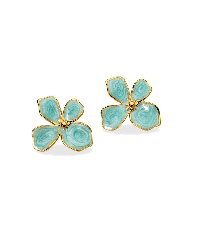 Brincos flor em aço dourado esmaltado