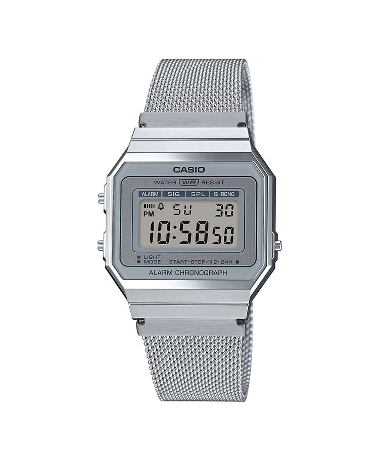 Relógio Casio Vintage A700 Malha Milão Prateado