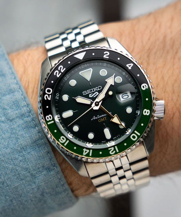 Relógio Seiko 5 Sports Série SKX GMT 4R34 Preto&Verde