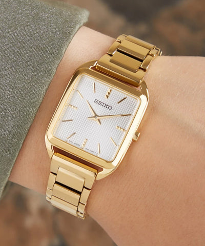 Relógio Seiko Ladies Quartzo Caixa Quadrada Dourado