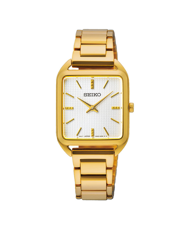 Relógio Seiko Ladies Quartzo Caixa Quadrada Dourado