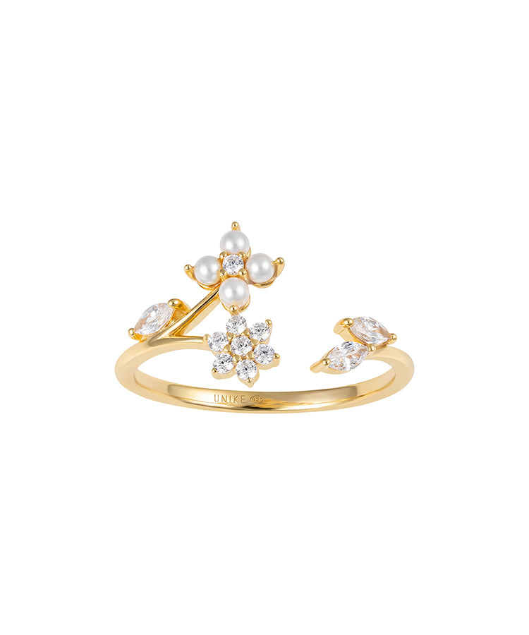 Anel Unike Classy Flores e Pérolas