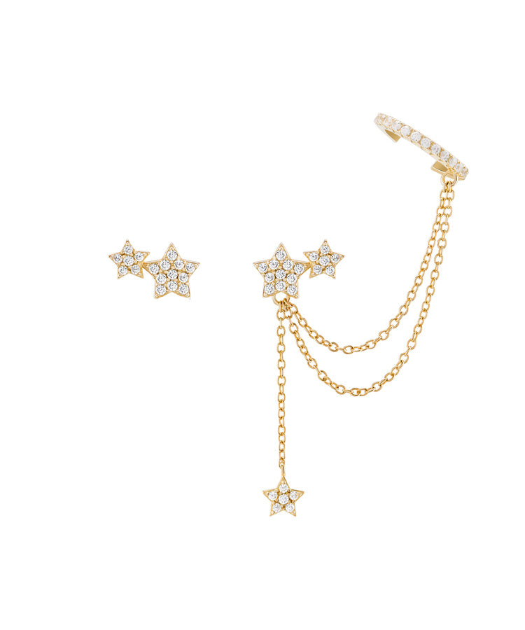 Brincos Matchy Star Chain and Ear cuf Golden Unike