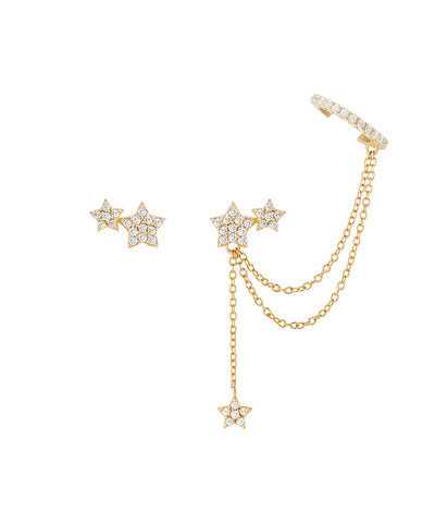 Brincos Matchy Star Chain and Ear cuf Golden Unike