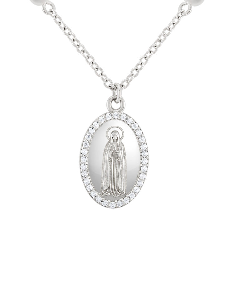 Colar Hope Medalha Nossa Sra de Fátima com Pérolas